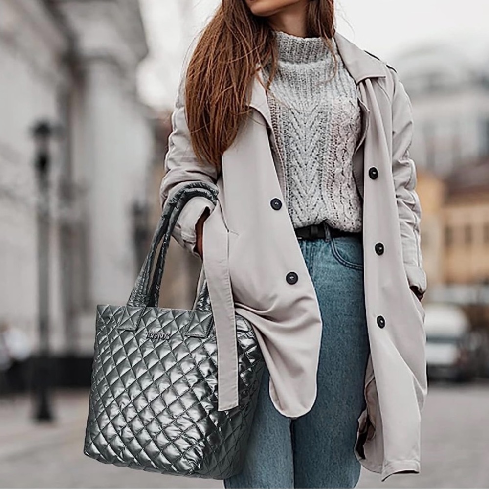 Women’s Quilted grey/silver Tote Bag